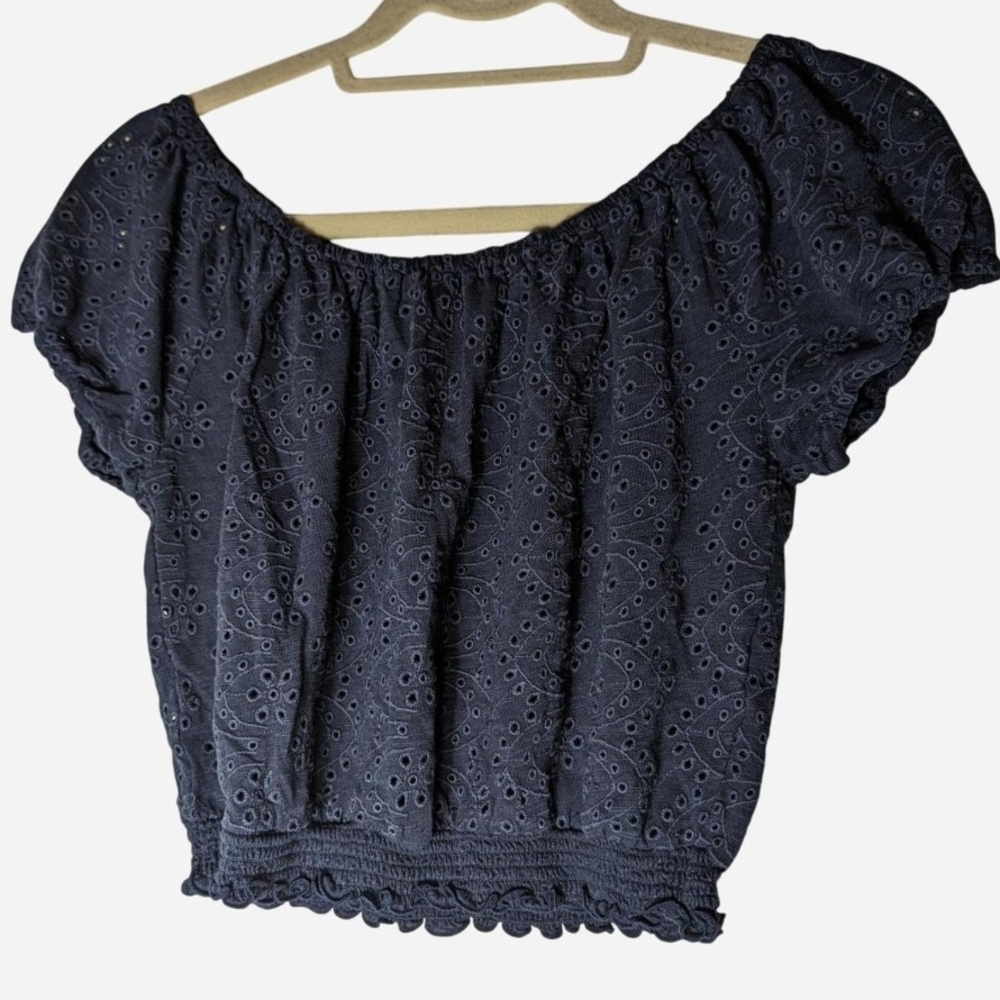 Pre-owned MmElegant Black Eyelet Women's Top